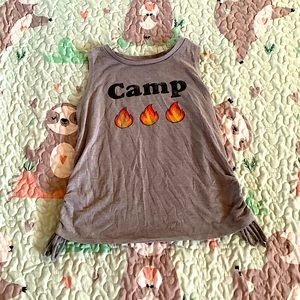 A T-Shirt with the word Camp and also having 3 campfire emojis.🔥🔥🔥